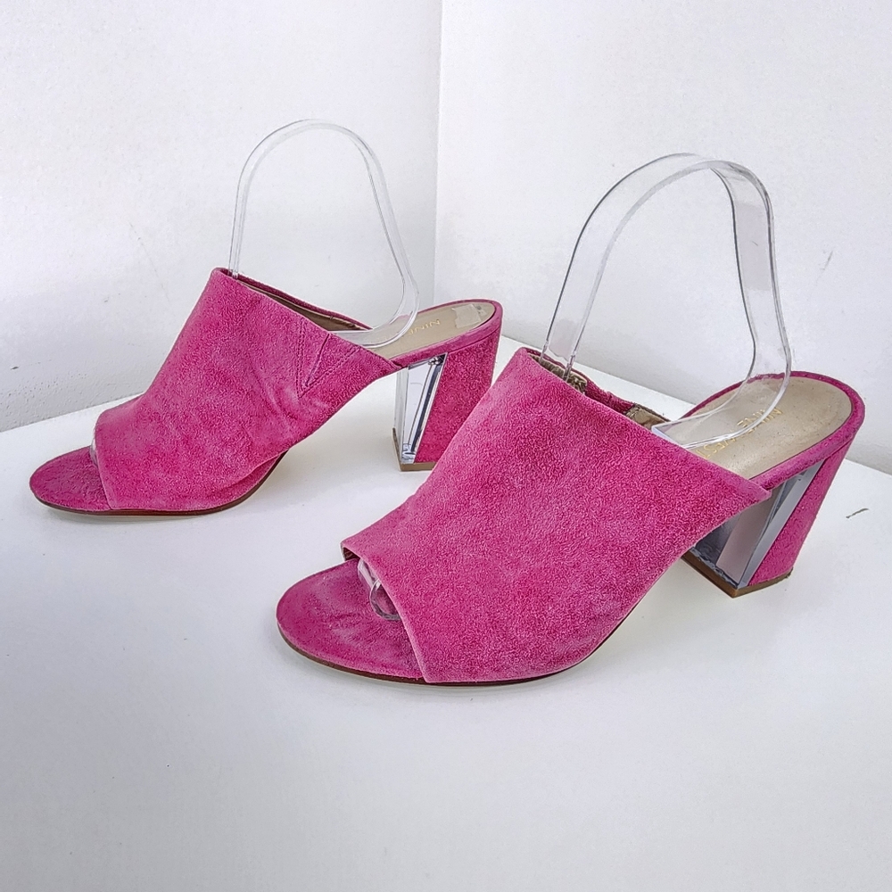 Nine West Pink Suede Mules Slip On Women Heeled Sandals Size 10M
